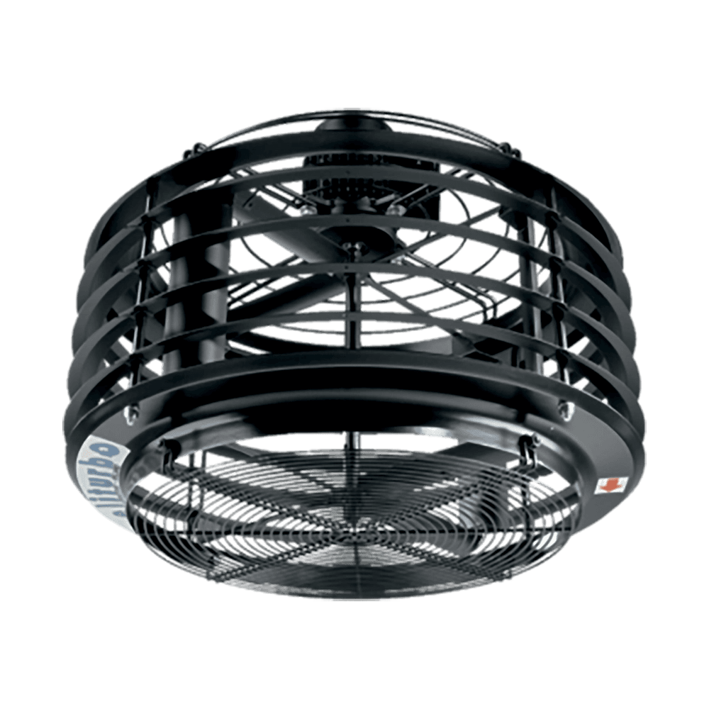 Destratificateur d'air installé dans un bâtiment industriel